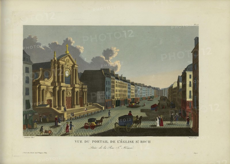 Vue du portail de l'église Saint-Roch, prise de la rue Saint-Honoré, 1817-1824. Creator: Courvoisier-Voisin, Henri (1757-1830).
