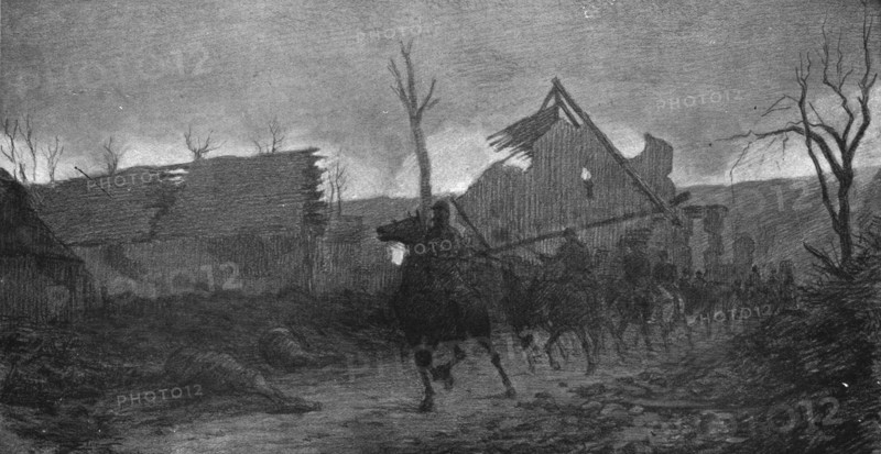 The Battle Seen by a Combatant; At nightfall, October 22, 1917, divisional artillery.., 1917 Creator: Unknown.