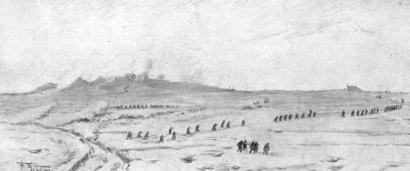 The Battle Seen by a Combatant; The advance of Alpine chasseurs to the right..., 1917. Creator: F Elim.