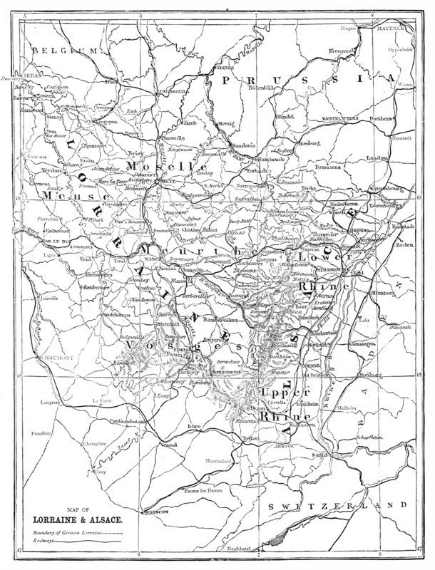 'Map of Lorraine and Alsace; Alsace and Lorraine', 1875. Creator: Unknown.