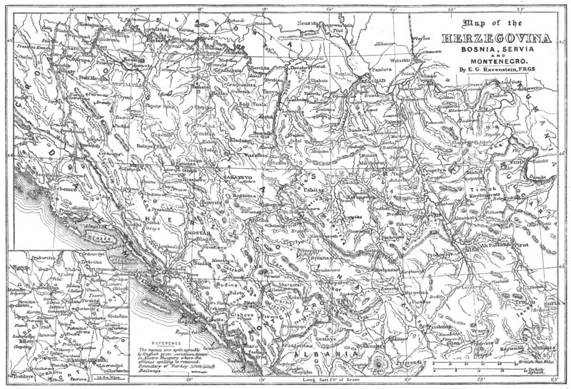 Map of the Herzegovina, Bosnia, Servia and Montenegro, 1876. Creator: Unknown.