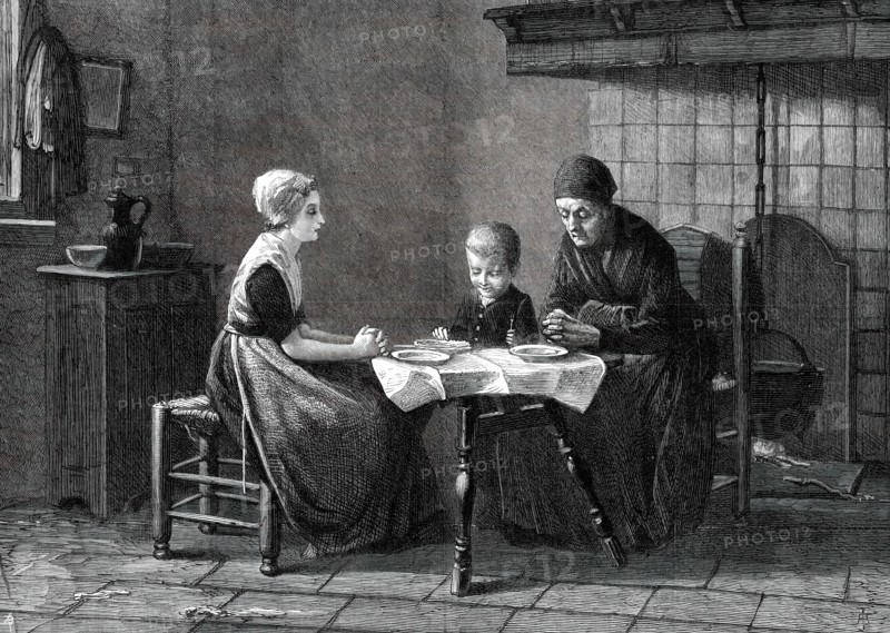 Saying Grace - from a picture by A. Neuhuys...New British Institution...1876. Creator: Unknown.