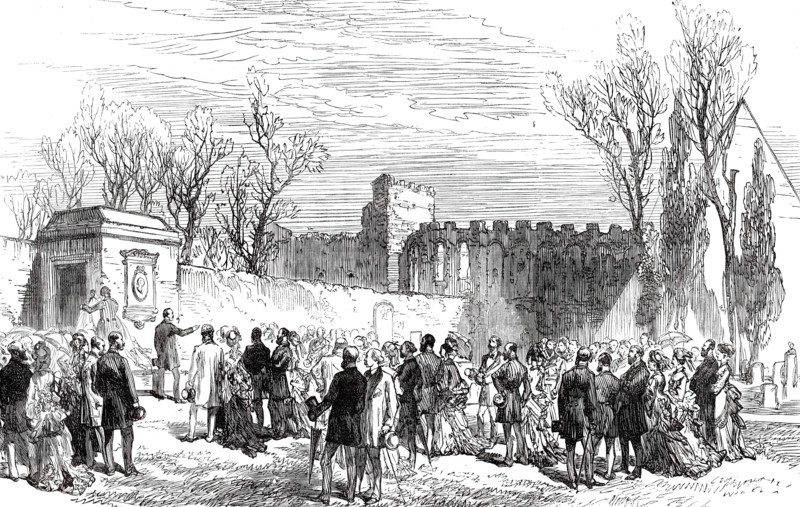 Unveiling the Memorial Tablet of Keats in the English Cemetery at Rome, 1876. Creator: Unknown.