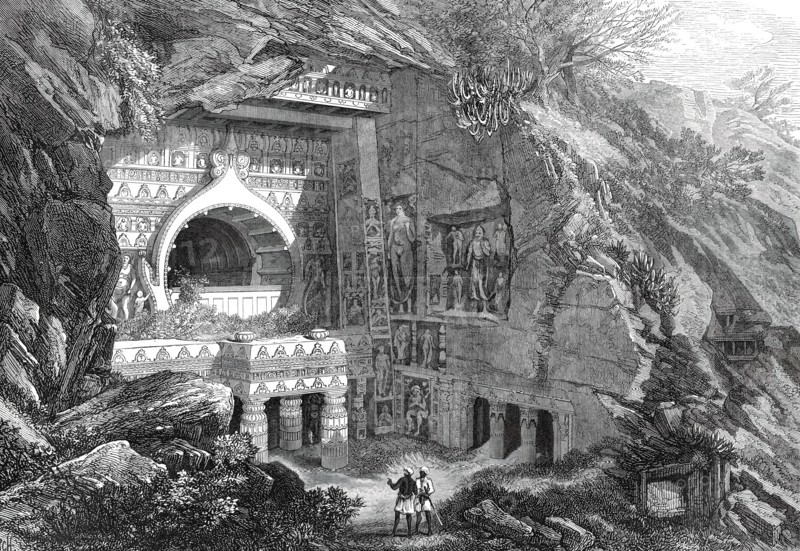 Buddhist Rock-Cut Temple, Ajunta, India, 1876. Creator: P. Grenier.
