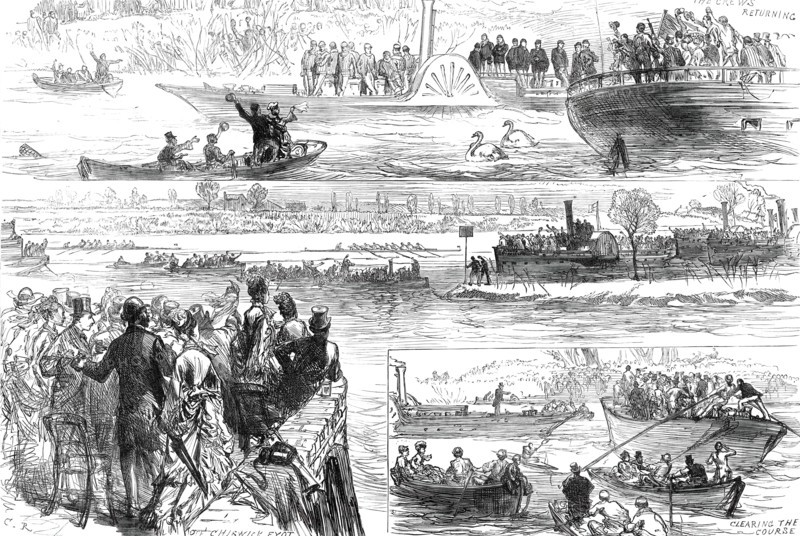Sketches at the Oxford and Cambridge Boat-Race, 1876. Creator: C.R..