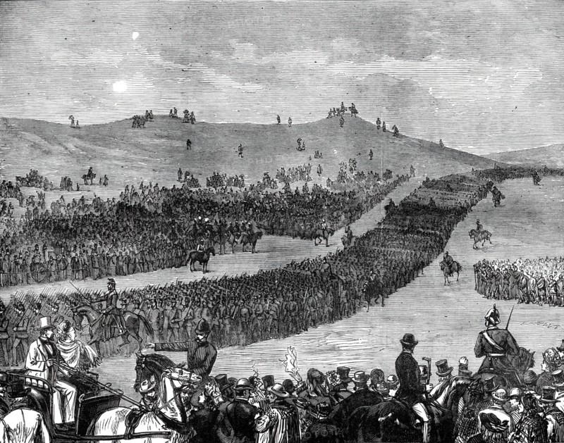 The Volunteer Review at Tring on Easter Monday: the March Past at Beacon Hill, 1876. Creator: Unknown.