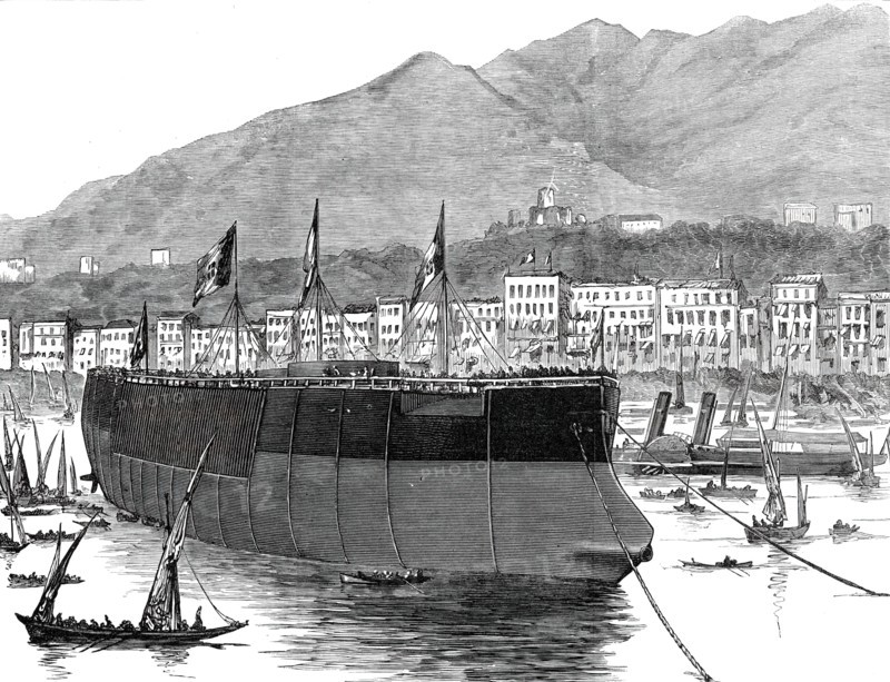 The Duilio, Italian Ironclad, recently launched at Castellamare, Bay of Naples, 1876. Creator: Unknown.