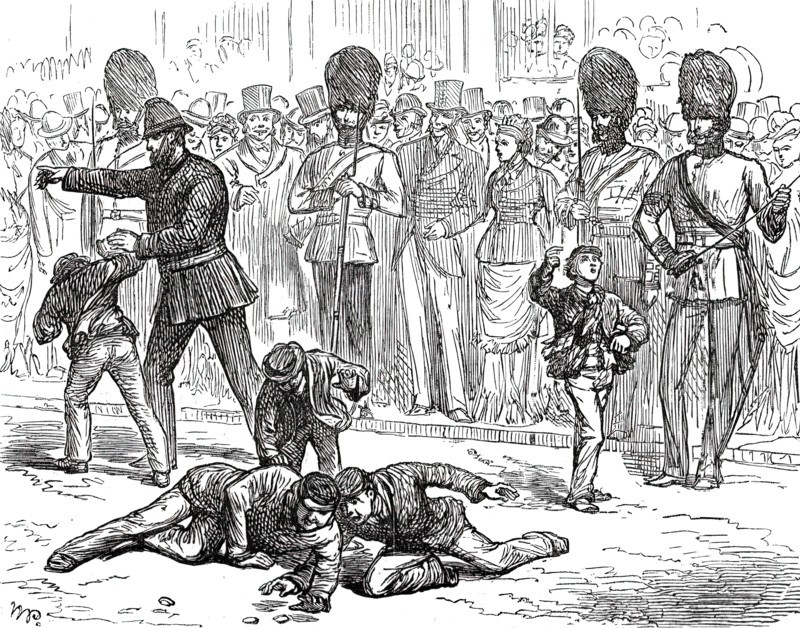 The Royal Visit to the City: Amusements of the Crowd - Scrambling for Pence, 1876. Creator: Unknown.