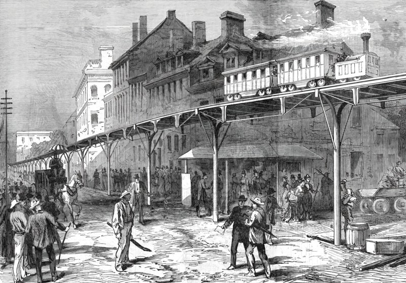 A Street Railway in New York, from a sketch by one of our special artists, 1876. Creator: Unknown.