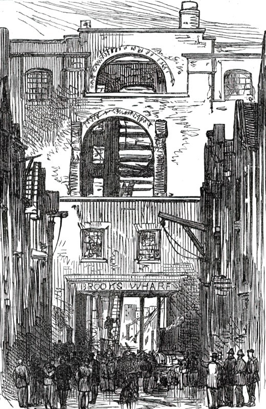 The Ruins (of the Great Fire at Brooks's Wharf), from Thames-Street, 1876. Creator: Unknown.