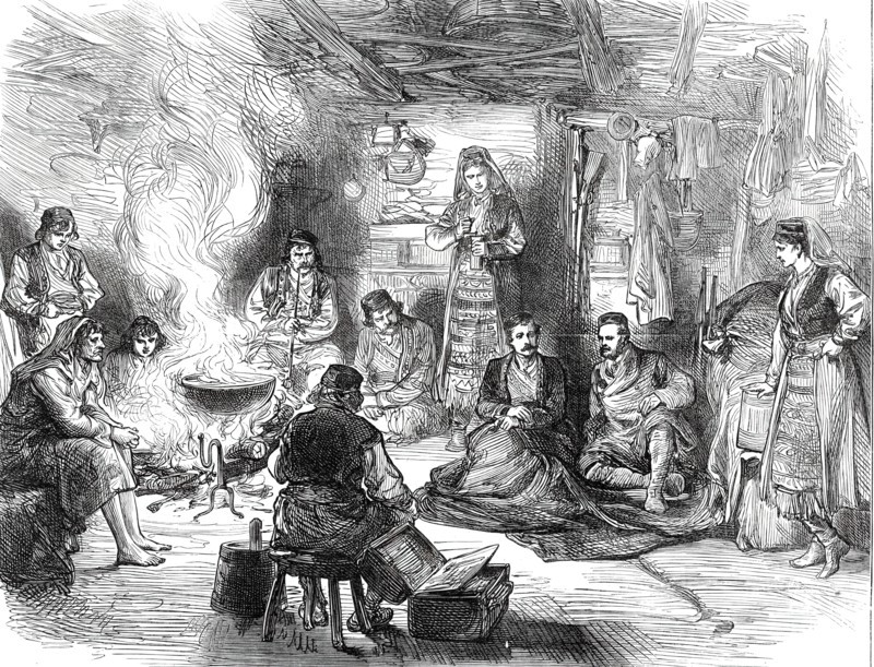 A Journey into the Herzegovina: Interior of a Hut at Belovase, 1876. Creator: Unknown.