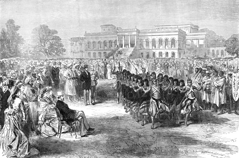The Prince of Wales seeing a Dance of Wild Hillmen at Calcutta, 1876. Creator: Unknown.