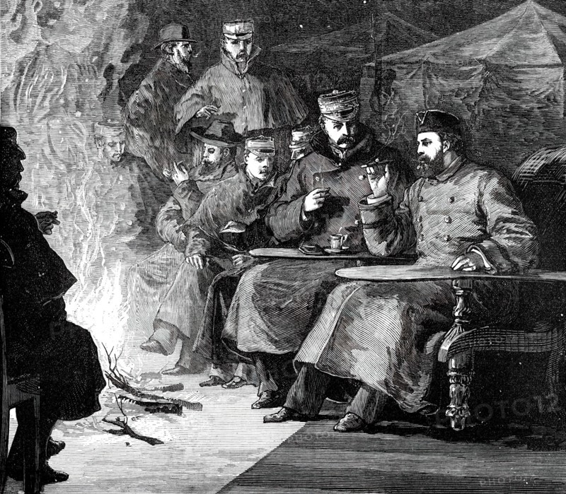 The Prince and his Comrades: Camp-Fire after Dinner in the Terai, 1876. Creator: Unknown.