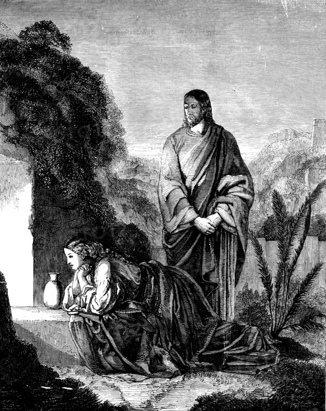 Mary Magdalene at the Sepulchre - painted by H. Le Jeune - in the possession of the Duke..., 1858. Creator: Unknown.