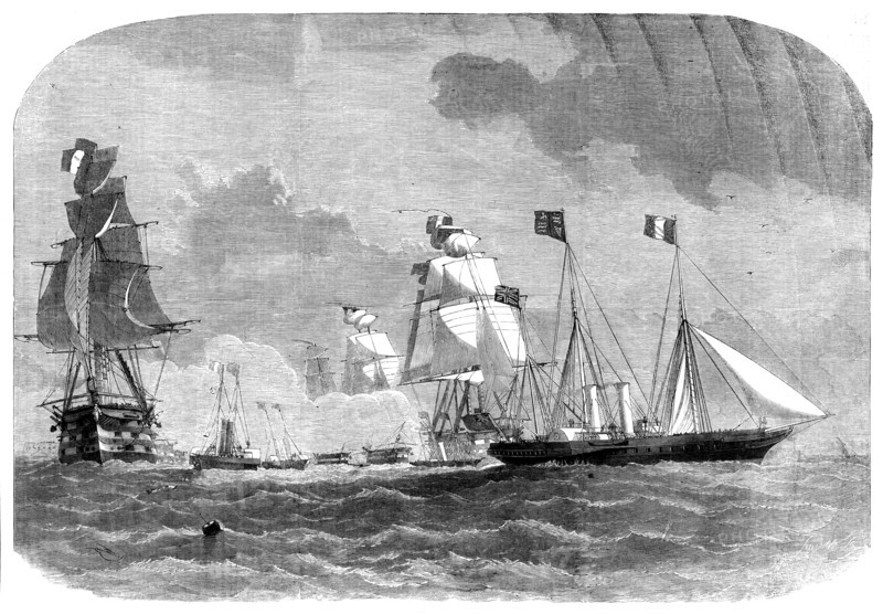 Her Majesty leaving Cherbourg, 1858. Creator: Smyth.