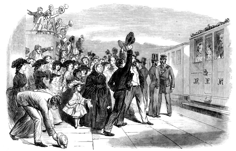 Her Majesty, en route for Scotland, at Dunbar Station, 1858. Creator: Unknown.