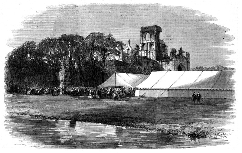 Meeting of the British Association at Leeds - the Horticultural Fete at Kirkstall Abbey, 1858. Creator: Unknown.