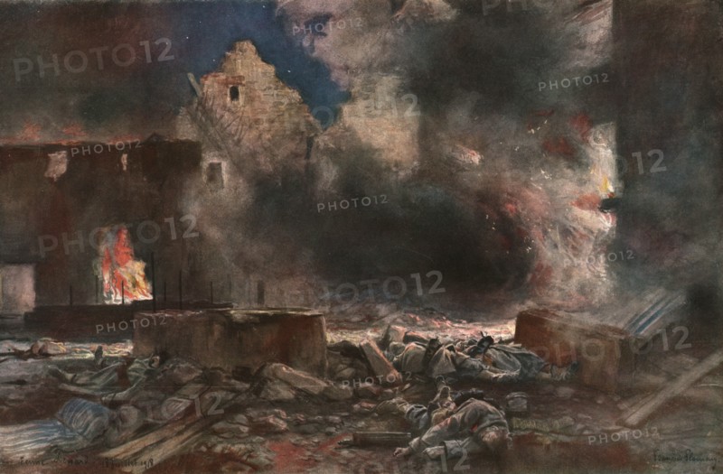 'Sur les Champs de Bataille de 1918; la ferme Lessard, entre Marizy et Neuilly-Saint-Front', 1918. Creator: Francois Flameng.