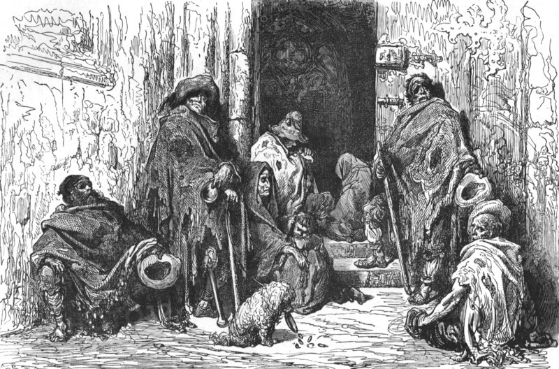 ''Beggars in Cathedral of Barcelona; Notes on Spain', 1875. Creator: Unknown.