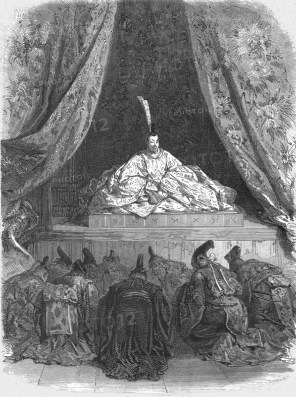 'A reception by the Mikado, in former times.; A European Sojourn in Japan', 1875. Creator: Unknown.