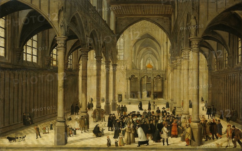 Church Interior with Christ Preaching to a Congregation, 1545-1570. Creator: Cornelis van Dalem.