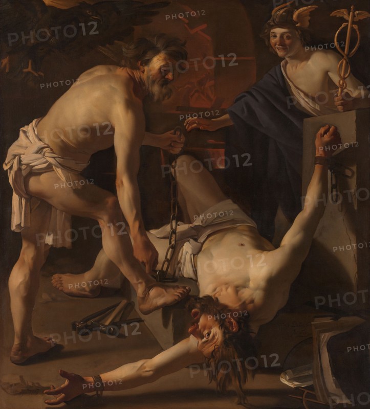 Prometheus Being Chained by Vulcan, 1623. Creator: Dirck van Baburen.