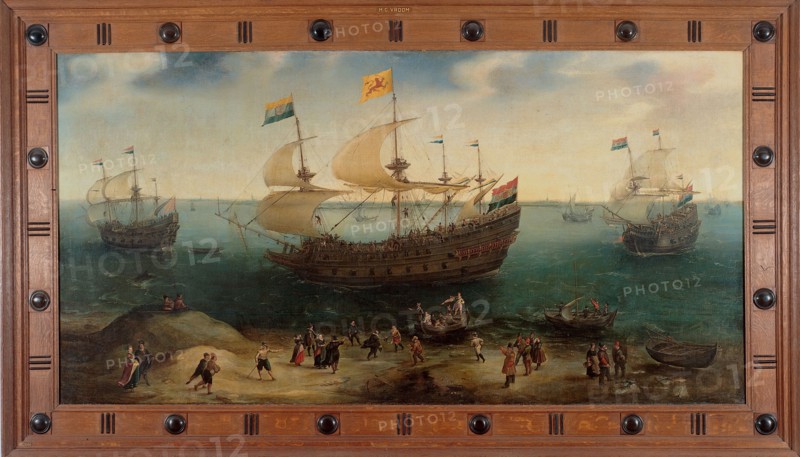 The Amsterdam Four-Master ‘De Hollandse Tuyn’ and Other Ships on their Return from Brazil under the  Creator: Hendrick Cornelisz Vroom.