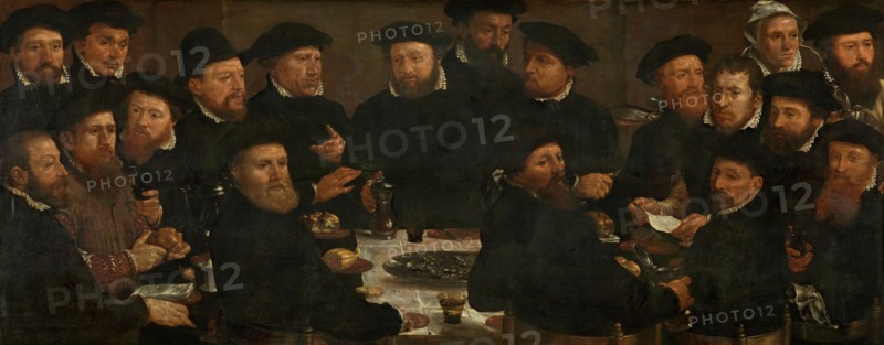 Banquet of Eighteen Guardsmen of Squad L, Amsterdam 1566, known as 'The Perch Eaters', 1566. Creator: Dirck Barendsz.