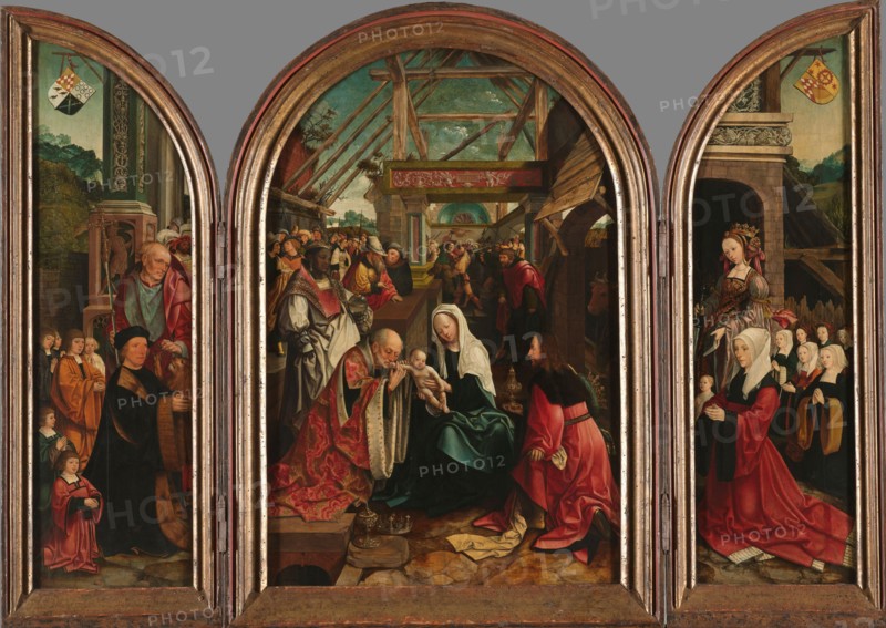 Triptych with the Adoration of the Magi (centre panel), the Donor and his Six Sons with St Jerome (i Creator: Jacob Cornelisz. van Oostsanen.