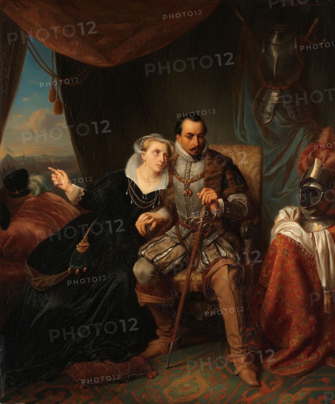 Magdalena Moons Begs her Fiancé Francisco Valdez to Postpone the Storming of Leiden another night, 1574. Creator: Simon Opzoomer, 1840-1850.