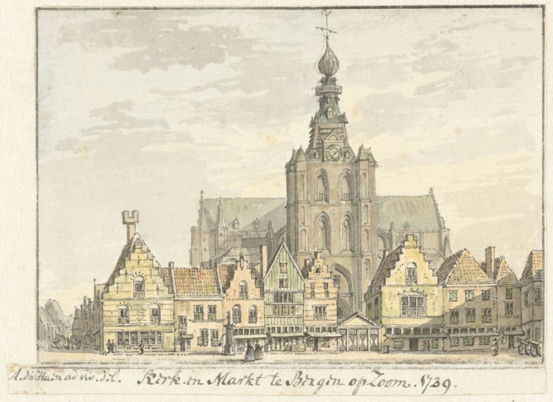 Church and Markt in Bergen op Zoom, 1739. Creator: Abraham de Haen.