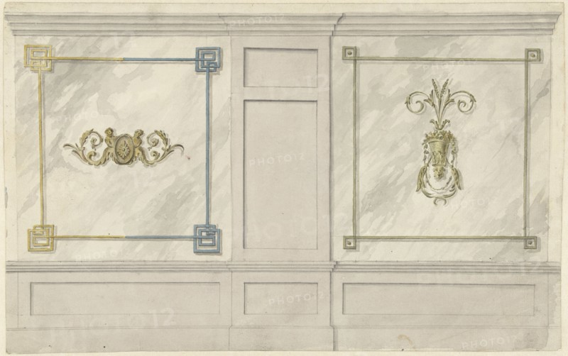 Design for room decorations with two panels with ornaments, 1767-1823. Creator: Abraham Meertens.