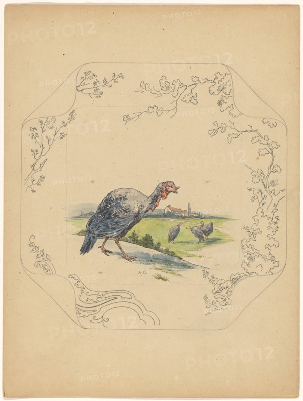 Design for model 'square' board with turkeys, c.1875-c.1880. Creator: Albert Louis Dammouse.