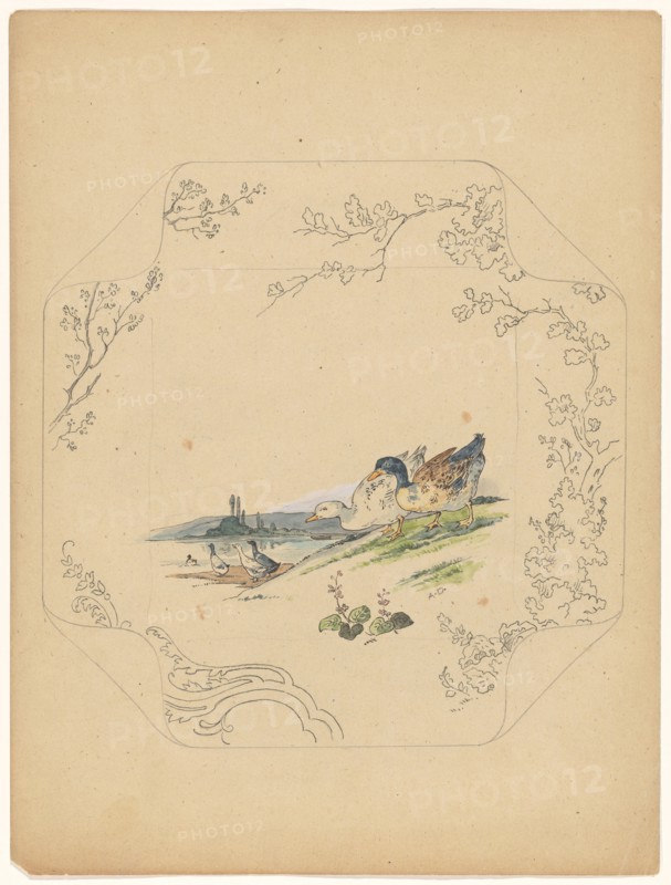 Design for model 'square' board with six geese, c.1875-c.1880. Creator: Albert Louis Dammouse.