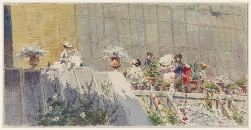 Visitors at a flower nursery, 1865-1892. Creator: Amerino Cagnoni.