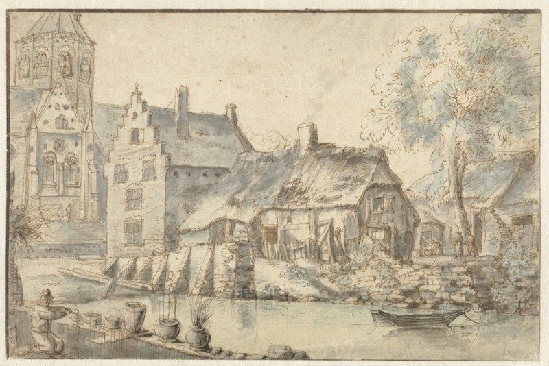 Cityscape with a large church, 1600-1699. Creator: Anon.