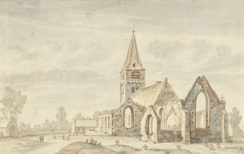 Church next to the ruins of an old church in Velsen, 1600-1800. Creator: Anon.