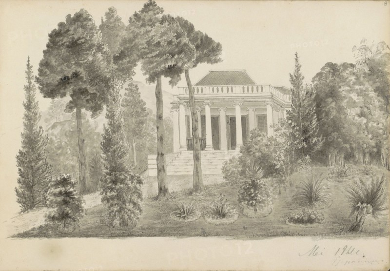 Country house with landing and garden, presumably in the Dutch East Indies, 1841. Creator: Anon.