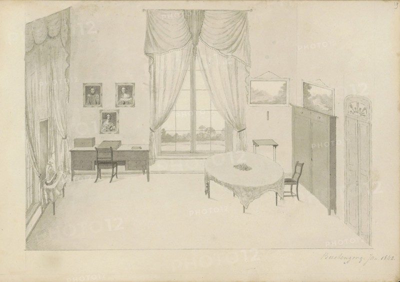Interior of the palace in Buitenzorg in West-Java, 1842. Creator: Anon.