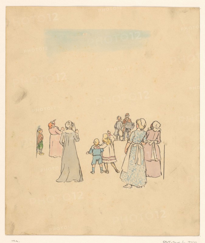 Group of people listening to children playing music, c.1880-c.1910. Creator: Anon.