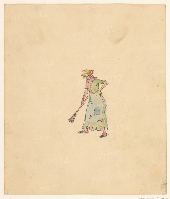 Old woman with broom, c.1880-c.1910. Creator: Anon.