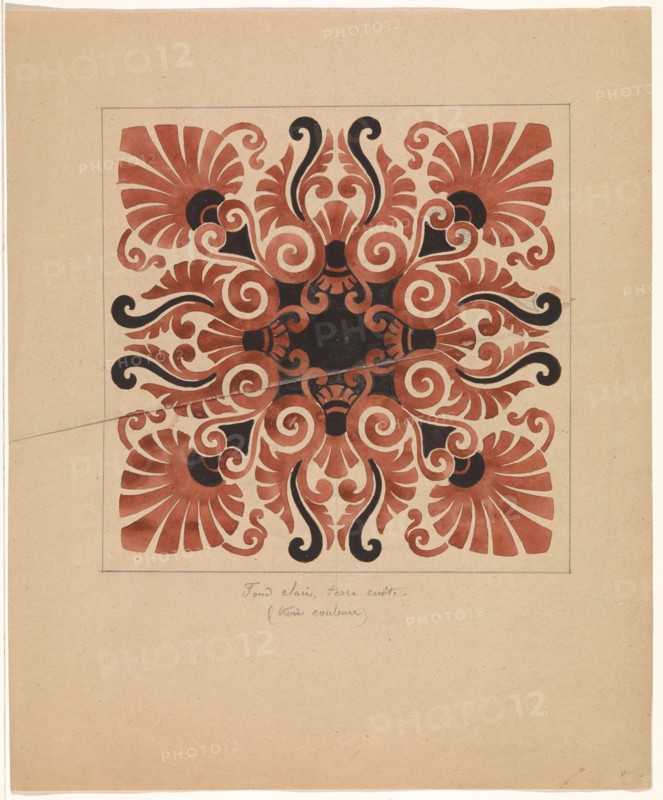 Design for a tile with palmet motifs, c.1850. Creator: Anon.