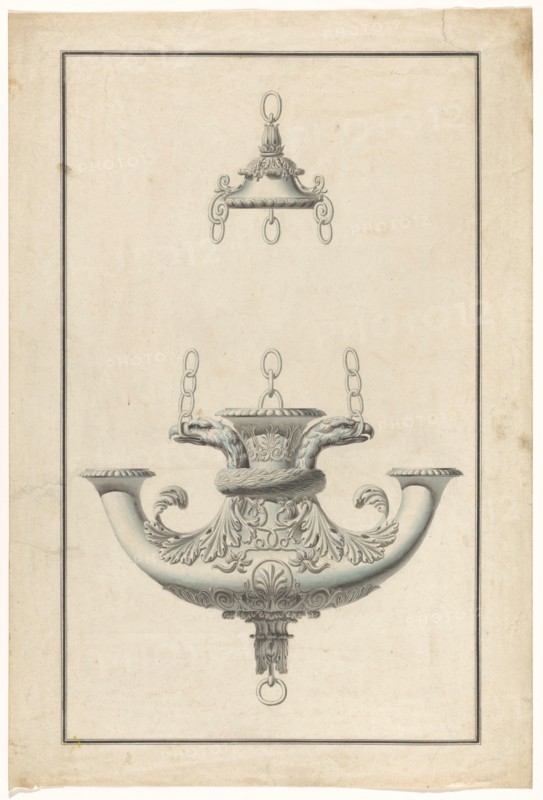 A hanging, patinated bronze lamp for three candles, decorated with eagle heads, c.1805-c.1820. Creator: Anon.