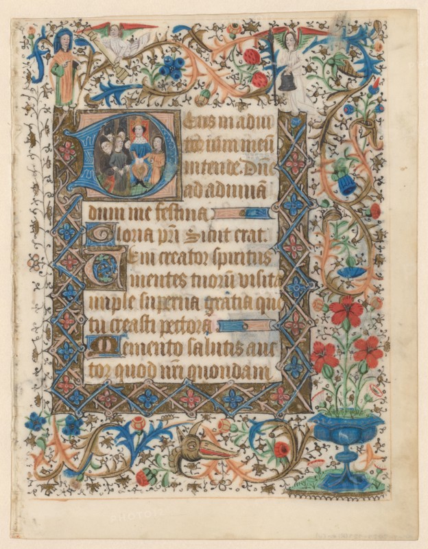 Manuscript from a book of hours with historized initial 'D', c.1400-c.1449. Creator: Anon.