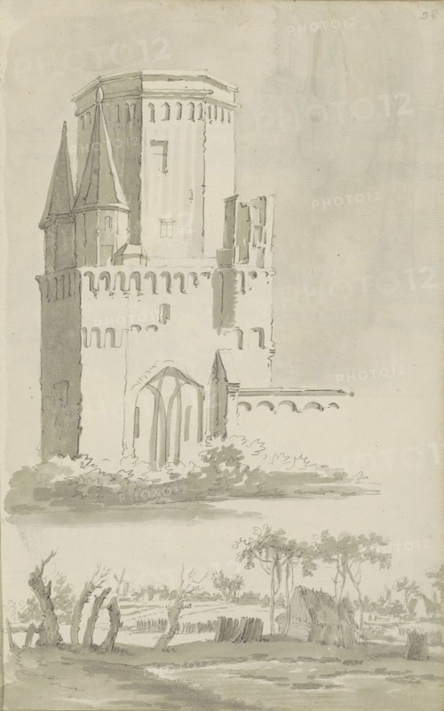 Exterior of a church and a landscape with hut, c.1780-c.1800. Creator: Bernhard Heinrich Thier.