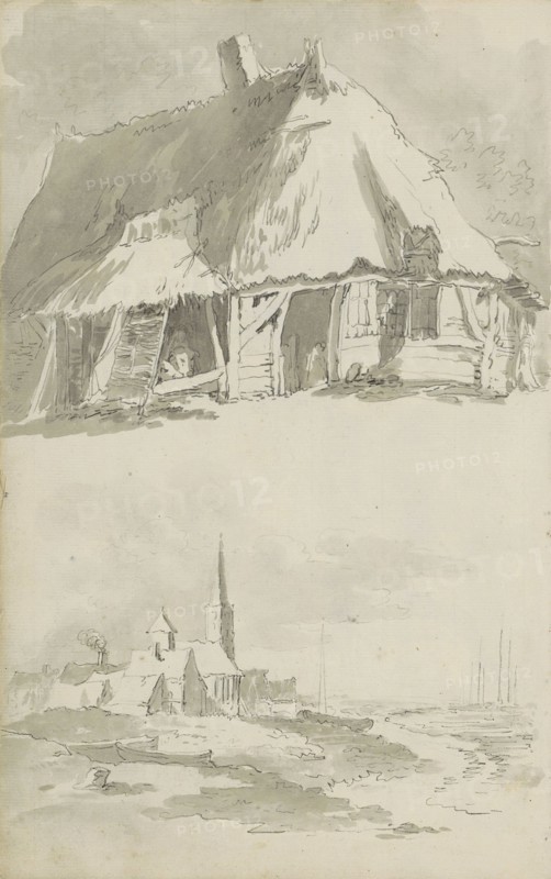 Barn and view of a city on the water, c.1780-c.1800. Creator: Bernhard Heinrich Thier.