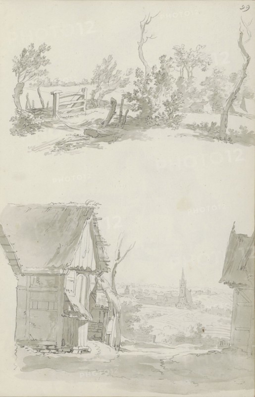 Fenced pasture and a cityscape, c.1780-c.1800. Creator: Bernhard Heinrich Thier.