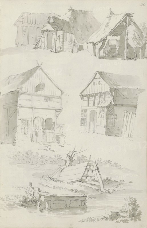 Farms, barns and a landscape with water, c.1780-c.1800.  Creator: Bernhard Heinrich Thier.