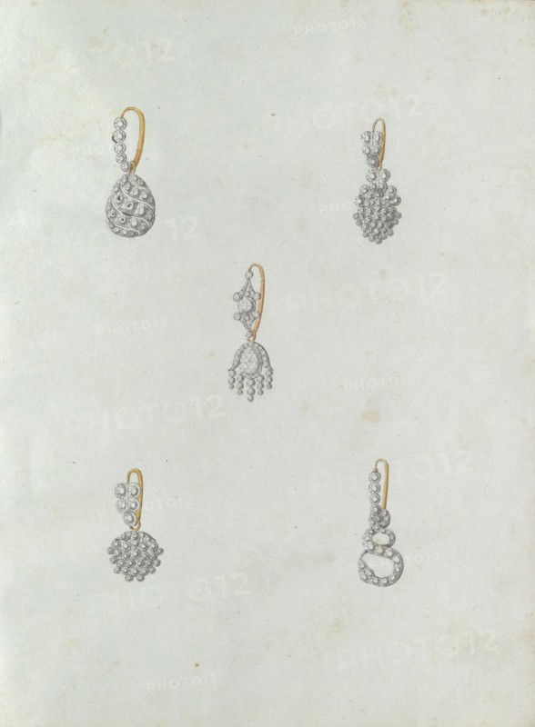 Five earrings, the last one with snake, c.1800-c.1810. Creator: Carl Friedrich Bärthel.