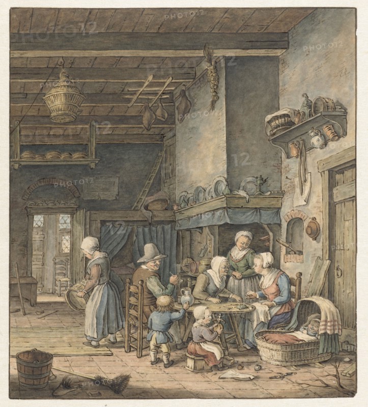 Interior with farming family around the table, 1758-1808. Creator: Christina Chalon.